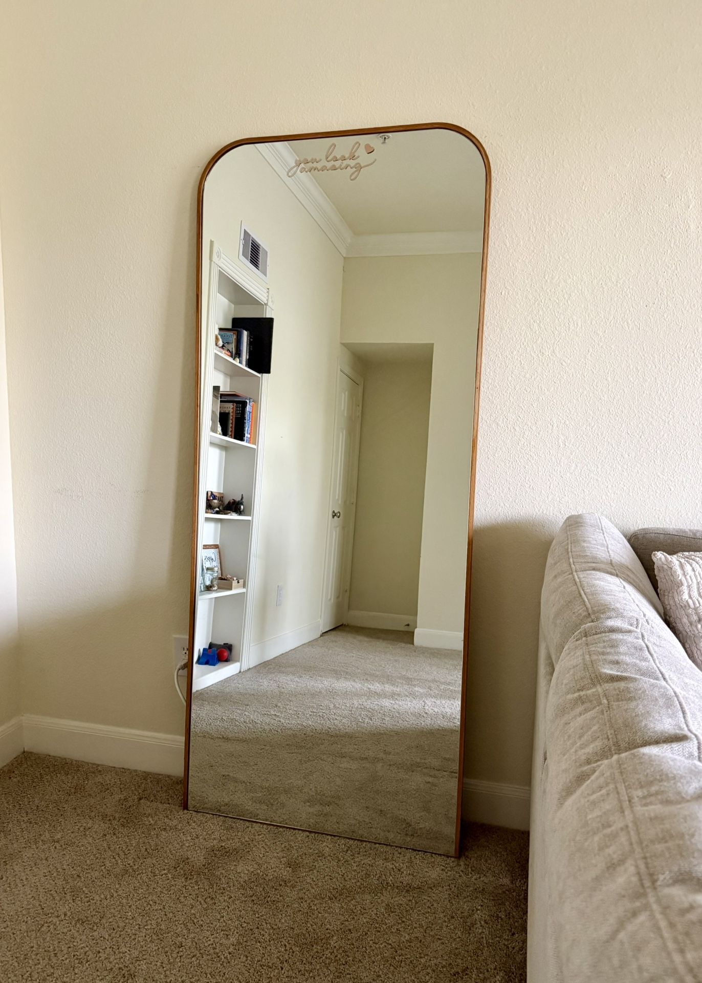 High End Crate & Barrel Arch Floor Mirror – Solid Oak (Discontinued)