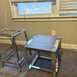 Acrylic chair and side table w/ metal / chrome legs