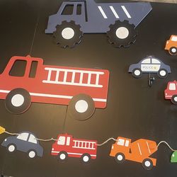 Kids room wall decor ~Cars, Construction, Rescue Vehicles