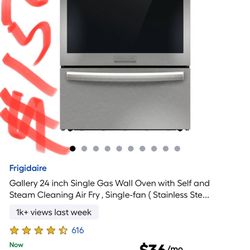 Frigidaire Gallery 24 inch Single Gas Wall Oven with Self and Steam Cleaning Air Fry, Single-fan (Stainless Ste...