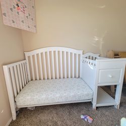 White Convertible Crib Toddler-to-Twin Size Bed With Crib Mattress  $1200 OBO See Photos