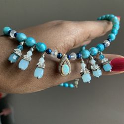 Freshwater Pearl Necklace With 10k Gold Opal Natural Diamond Pendant 