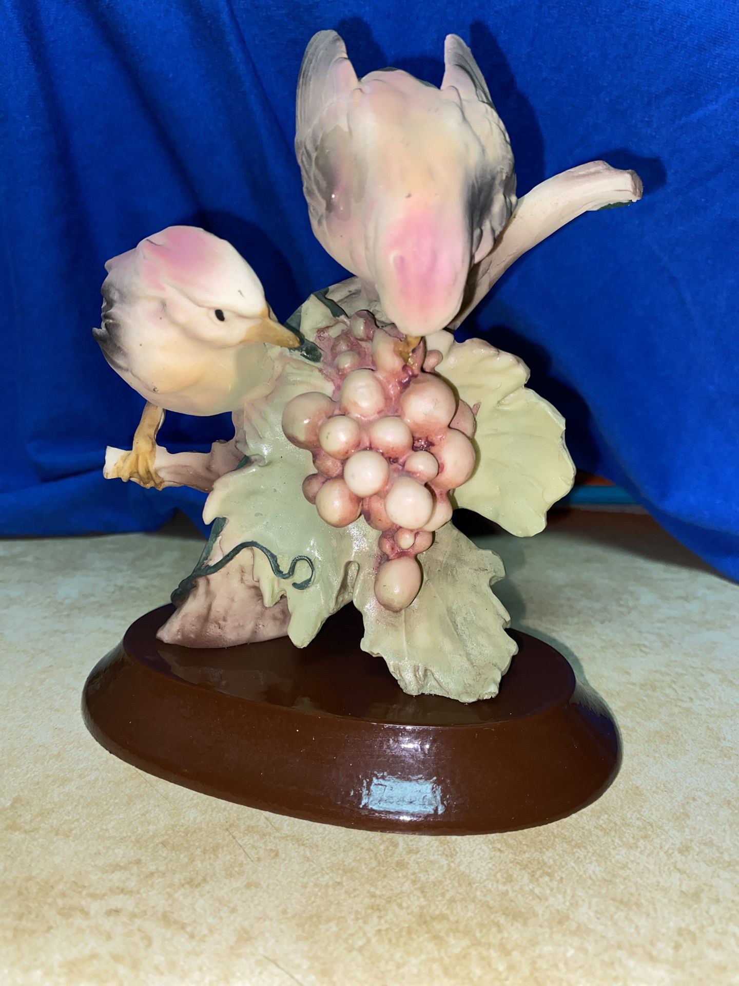 6.5 inch Painted Birds Alabaster Statue Imported From Greece