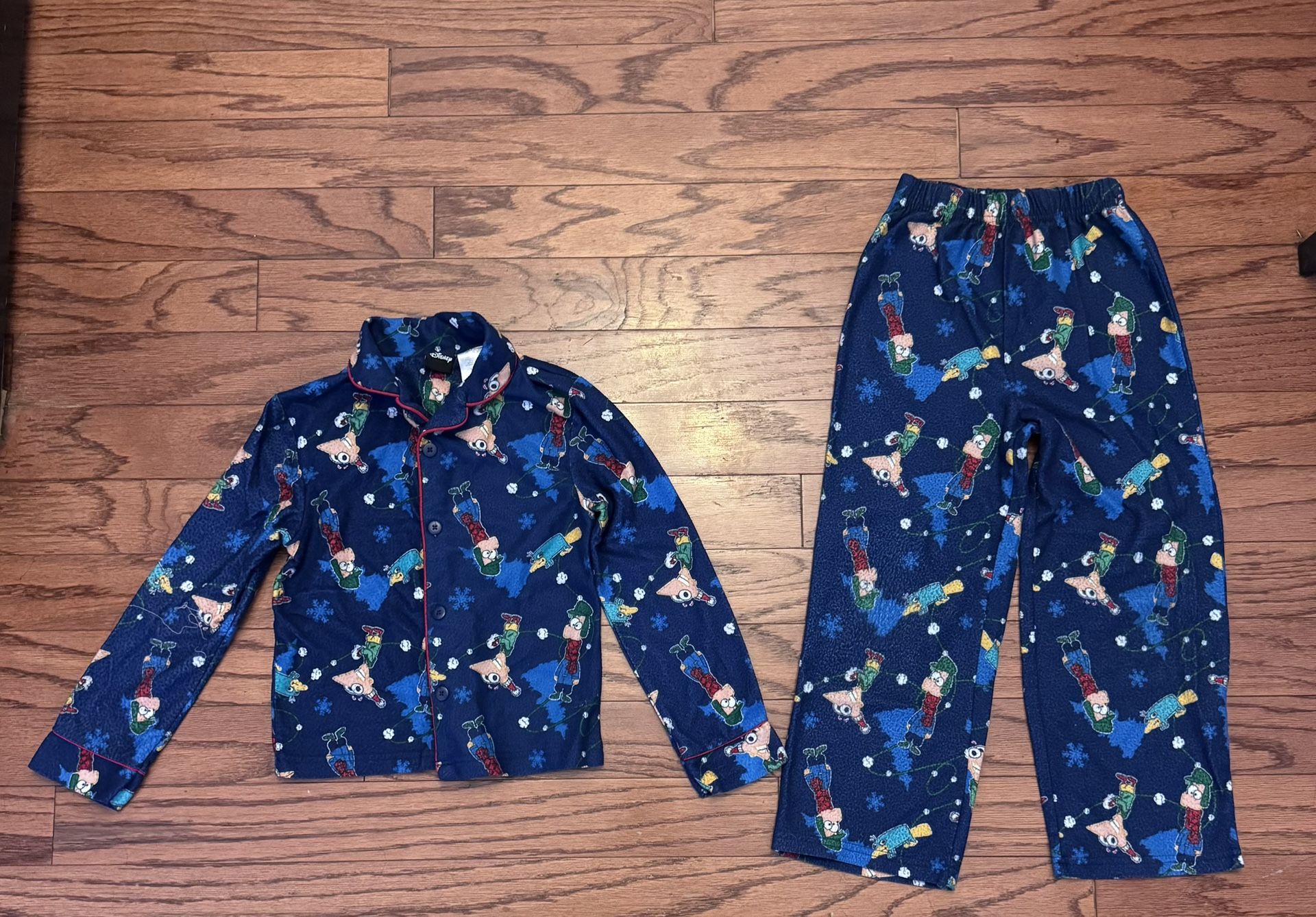 Boys Size 8 Flannel Phones And Ferb Pajama Set