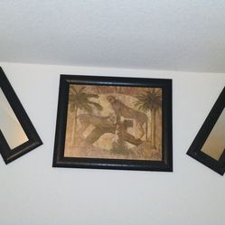 Wall picture with two side mirrors