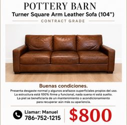 Pottery Barn Turner Leather Sofa – Contract Grade – 104”