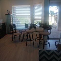 Glass Kitchen Table 4 Chairs And 3 Barstool Chairs