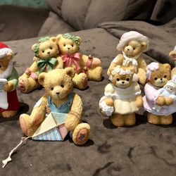 5 Vintage Enesco Teddy Bear Figurines 1979