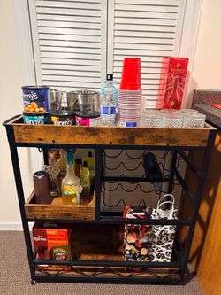 Rustic wooden bar cart