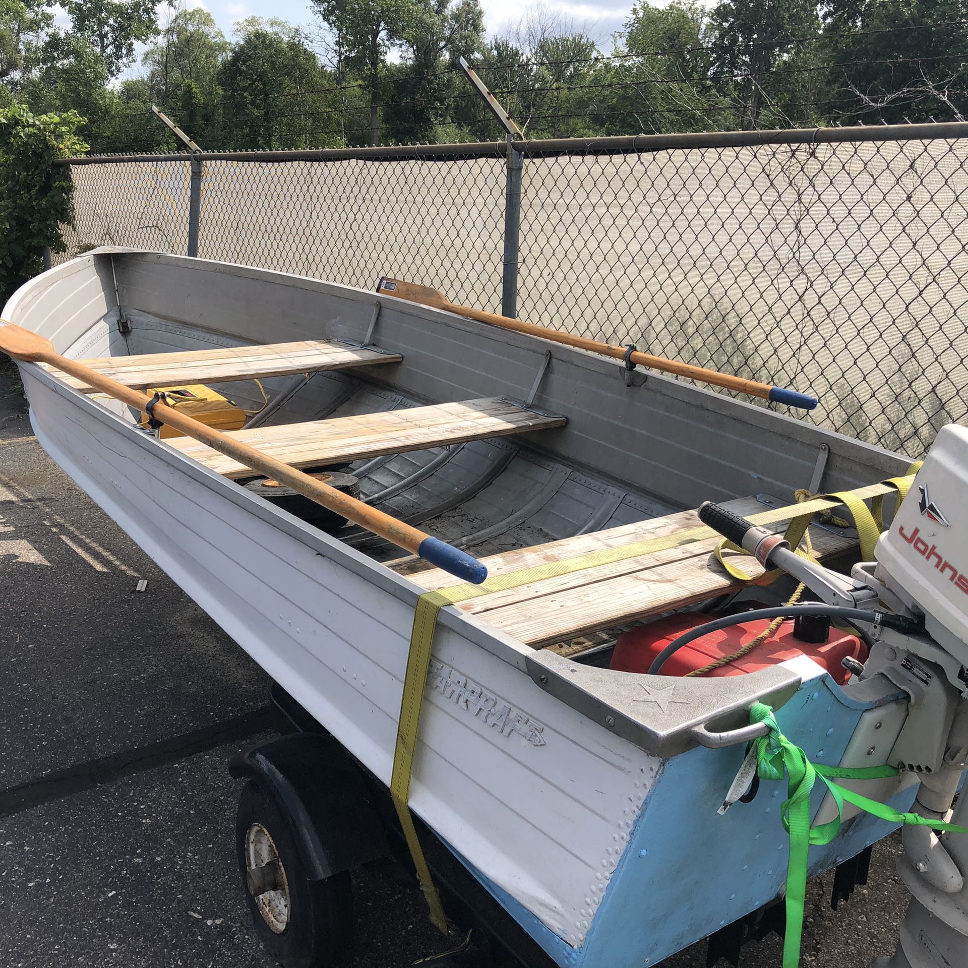 Fishing boat, newer trailer, Johnson motor ,extras for free