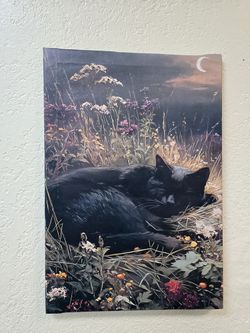 BRAND NEW 
Modern Gallery Wraps Framed Canvas 27.5" x 19.6" Classic Gothic Cat & Follage Vertical-Sleeping Kitten Botanical.
