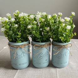 Chalk Painted & Distressed Mason Jar Vases 3 For $18