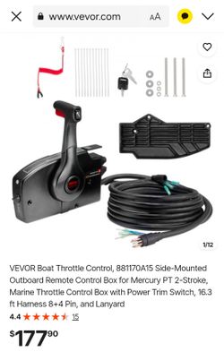 VEVOR Boat Throttle Control, 881170A15 Side-Mounted Outboard Remote Control Box for Mercury PT 2-Stroke, Marine Throttle Control Box with Power Trim S