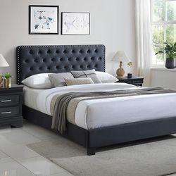 Brand New Box Delivery Setup Service Available Black Velvet Queen Size Bed Frame Only Special