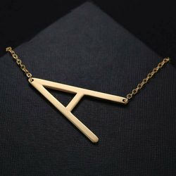 Gold Plated Stainless Steel Big Letters Pendant Necklace, A to Z letters