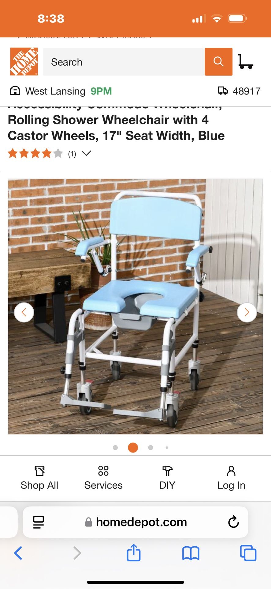 Accessibility Commode Wheelchair, Rolling Shower Wheelchair with 4 Castor Wheels