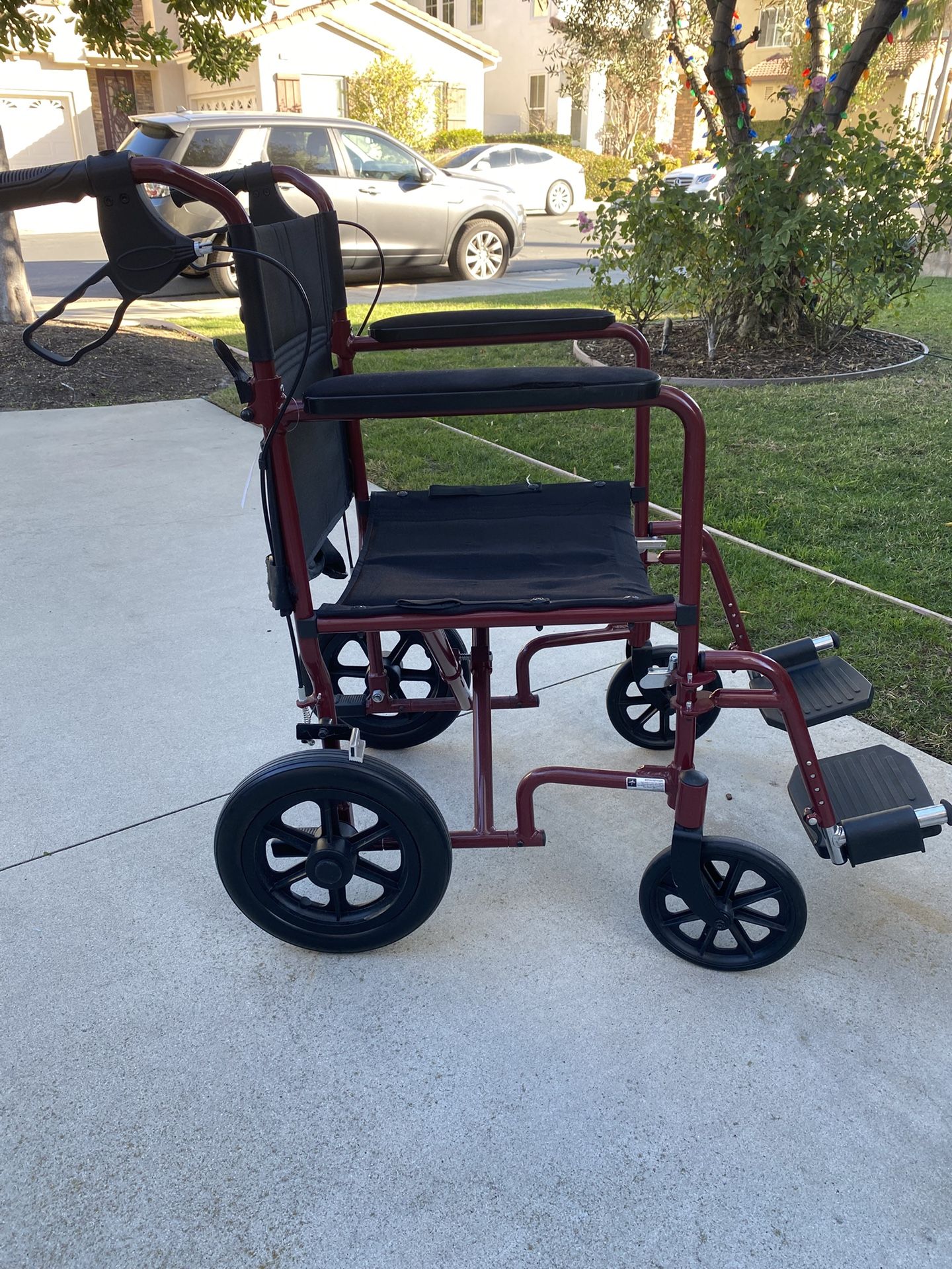 Medline Lightweight Transport Wheelchair w/Handbrakes, 12 inch Wheels, Red