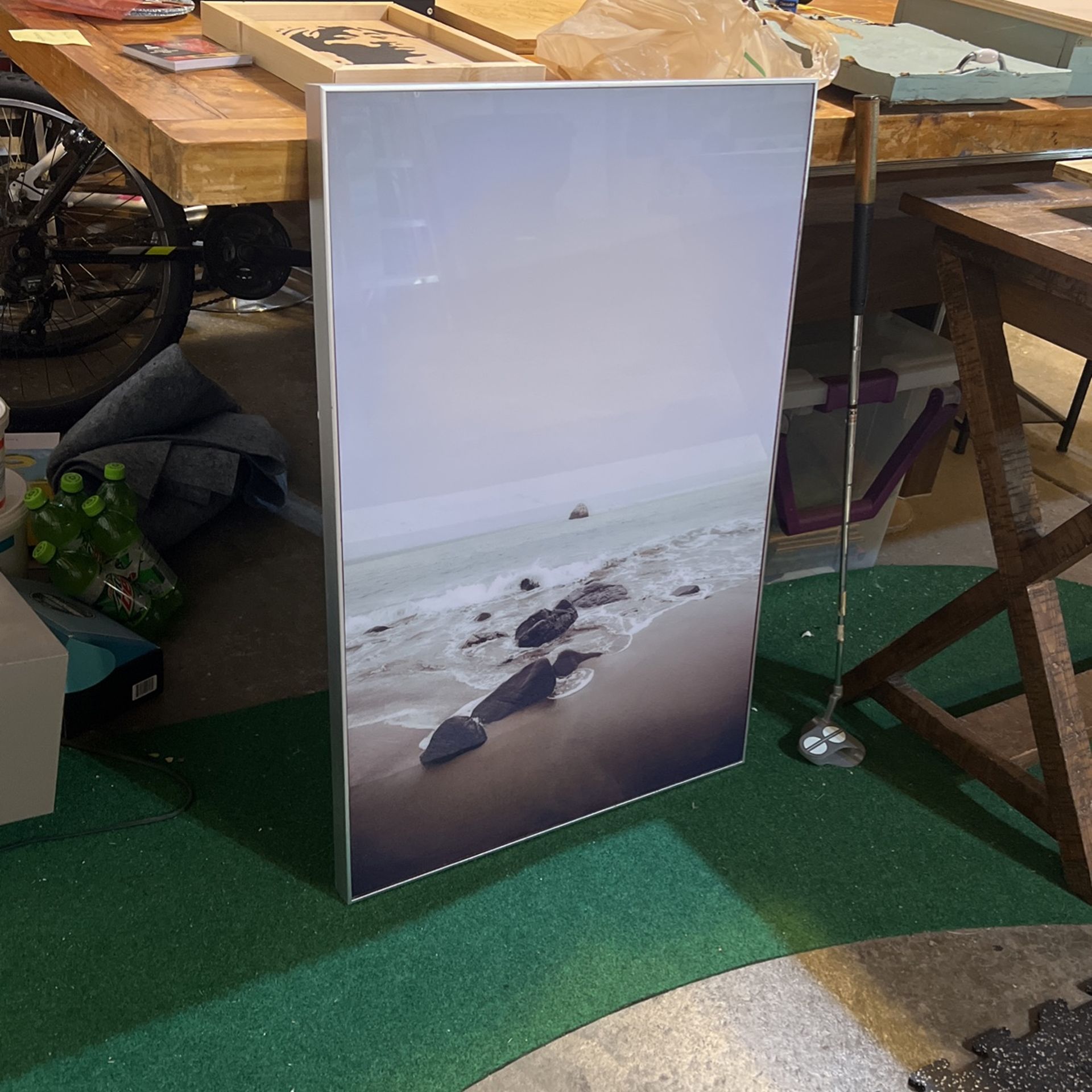 Large Beach Glass Photo With Silver Frame