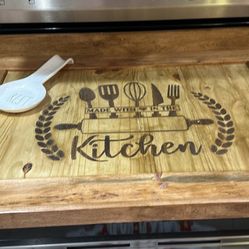 Stove Top Cover Handmade Wooden Stove Top Cover with Metal Handles