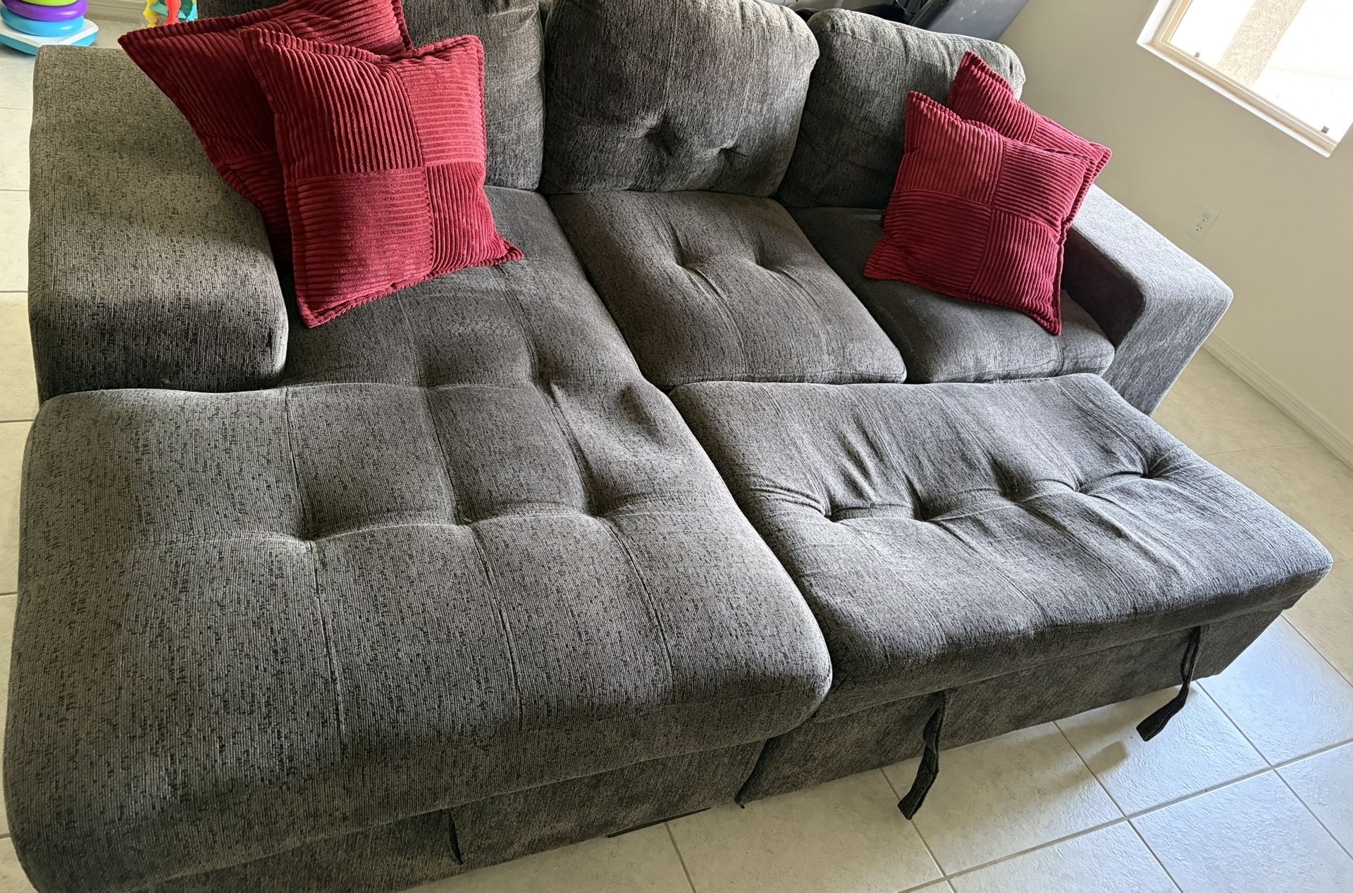 Gray Sofa Chaise w/ Storage