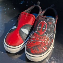 Custom Hand-Painted Deadpool Shoes – Kids Size [12] – Durable Acrylic Art Sneakers – One-of-a-Kind Marvel Fan Gift