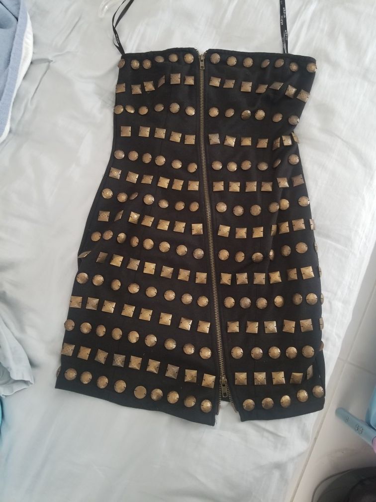 ARK & Co Strapless, beaded, black mini dress, sz Sm