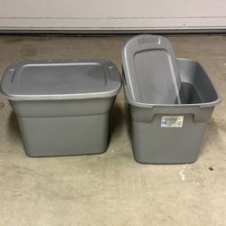 Two (2) 18 Gallon Gray Sterilite Storage Bins Totes Perfect For Garage