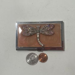Vintage Sparkly Dragonfly Business Card Holder Case