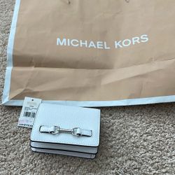 New Michael Kors Small Flap Leather Wallet Optic White