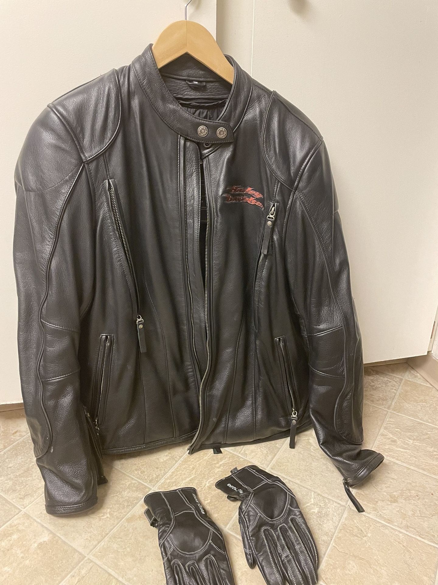 Harley Davidson Men Black Embroidered Moto Jacket Size 1W