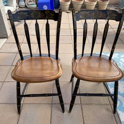 2 Vintage L Hitchcock Wood Dining Farmhouse Spindle Chairs Stenciled Harvest Maple Leaf