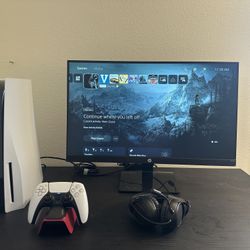 1tb Ps5 Slim Disc Edition With Monitor, Remote Charging Dock, And Wired Headset