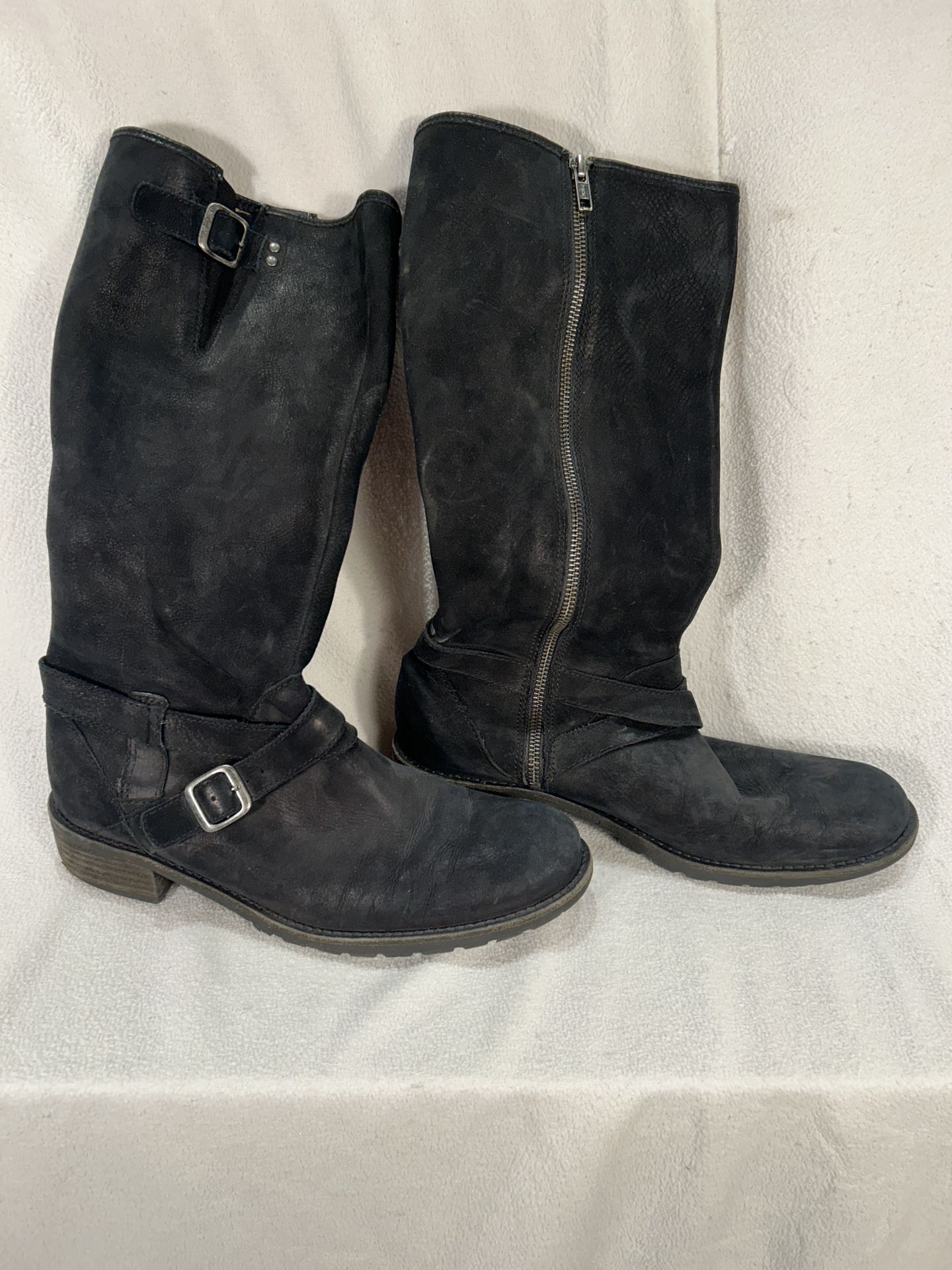 Women LL BEAN Deerfield Rustic Tall Double Buckle Side Suede Zip Leather Boots size 10
