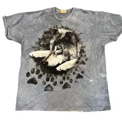 The Mountain Gray Wolf Dog Tie Dye T-Shirt Top Shirt XXXL 3XL Tee Vintage Y2K