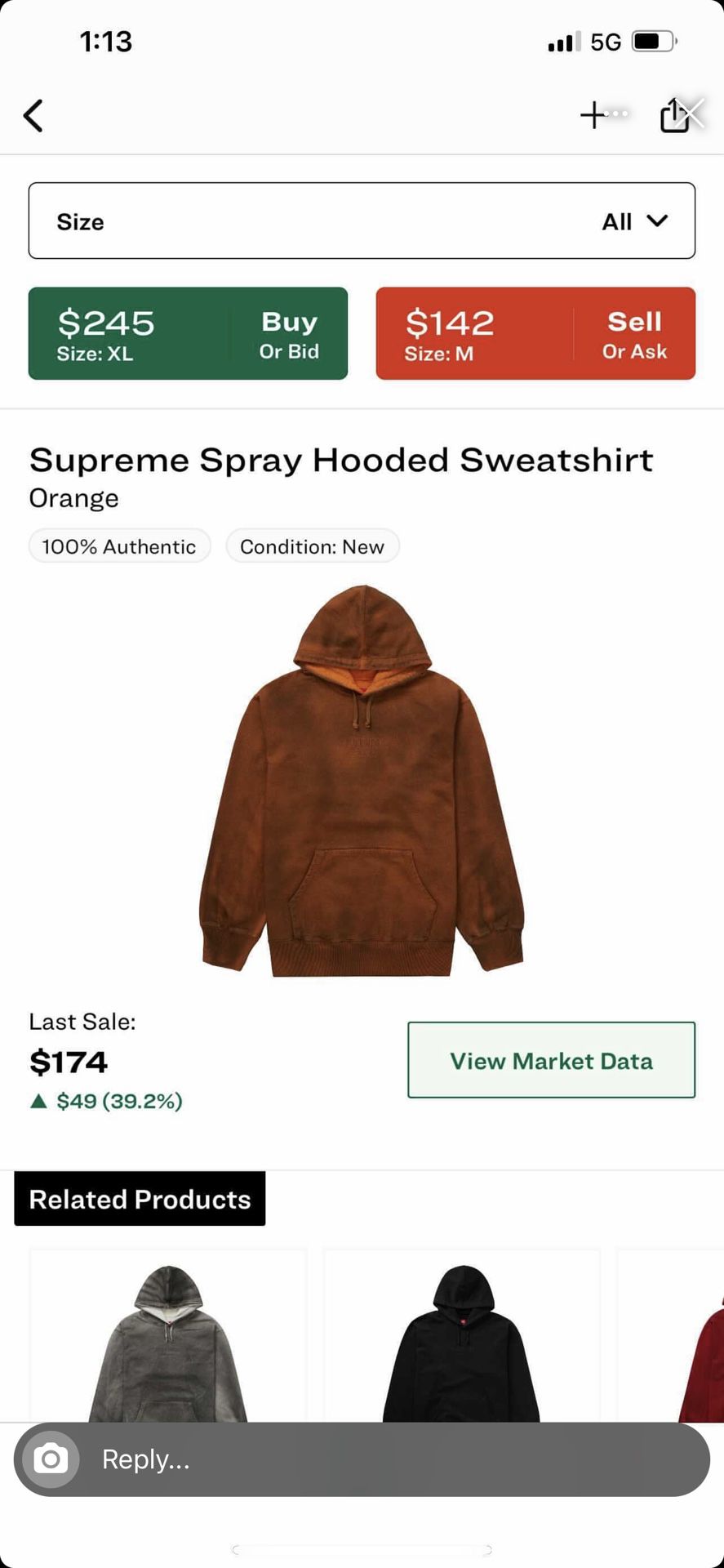 Supreme Spray Hooded Hoodie Medium 