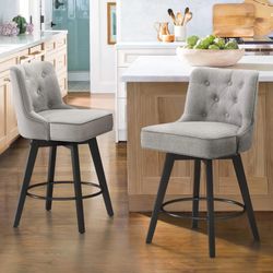 26"H Fabric Swivel Counter Stool, Gray (Set of 2)