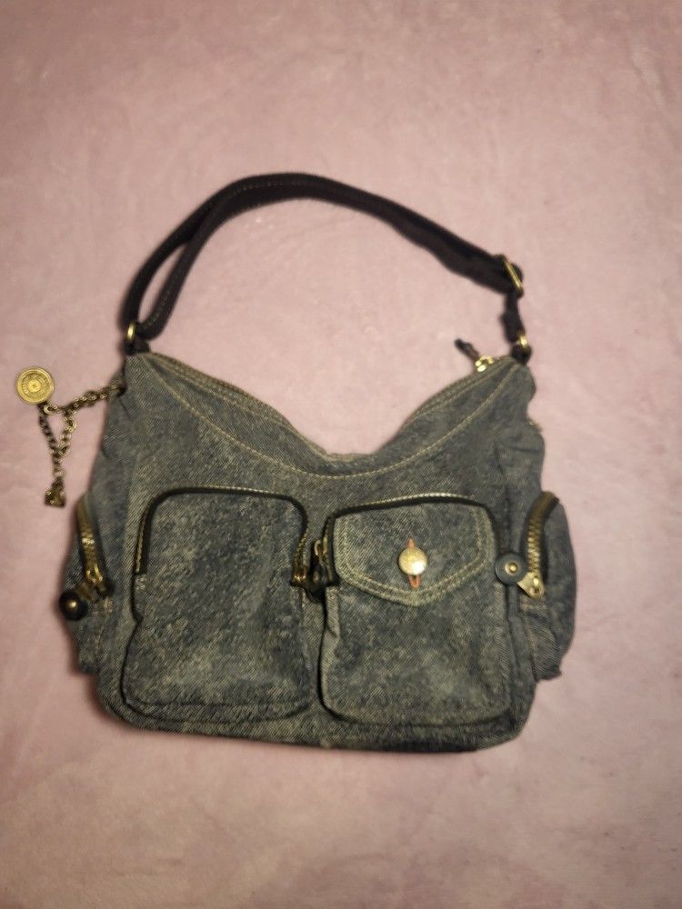 Kipling Vintage Denim Shoulder Purse Bag Y2k