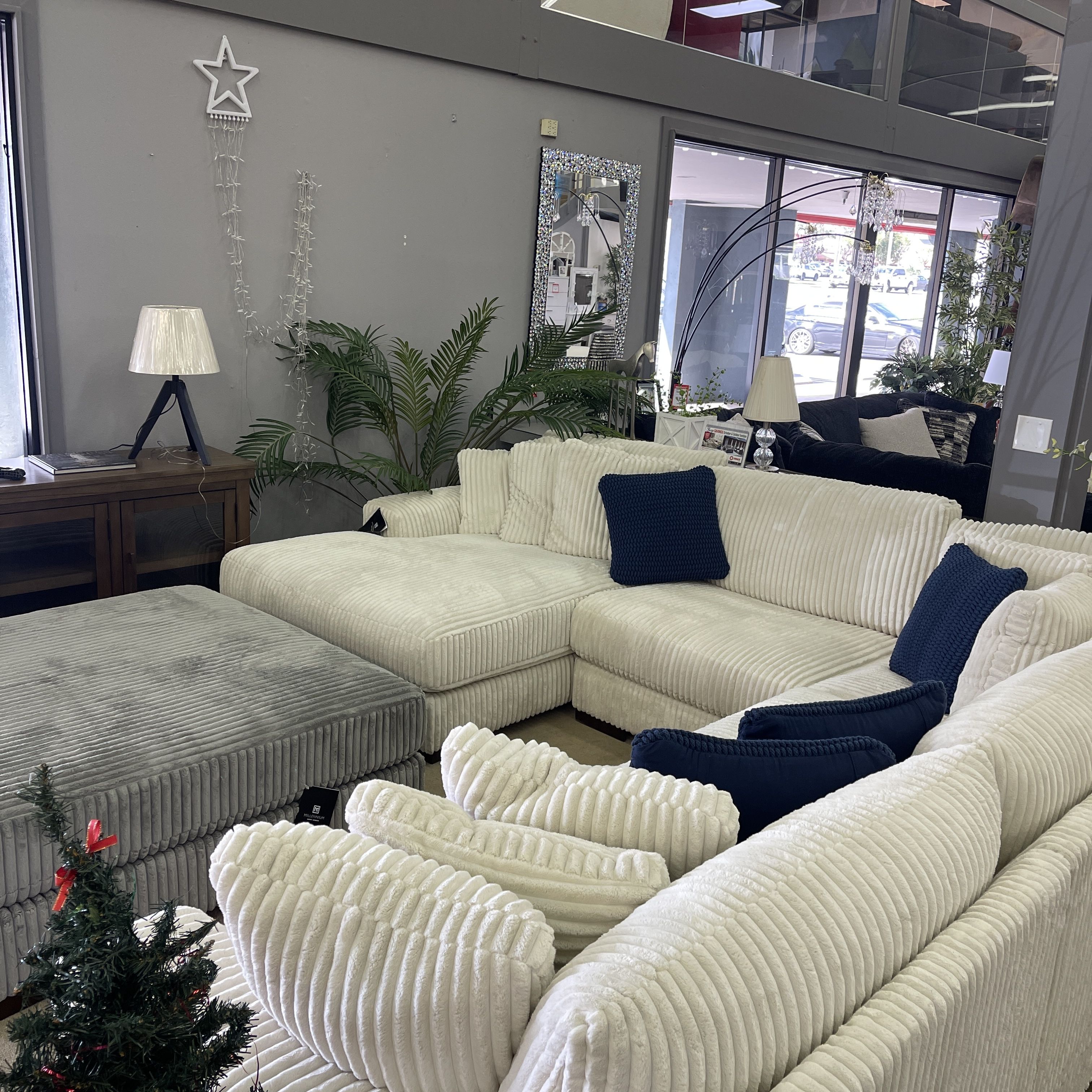 5-Piece Gray or Ivory Corduroy Comfy Sectional w/ Chaise Sofá Cómodo