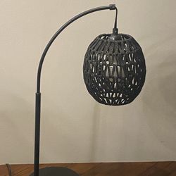 Boho Style Handmade Woven Rattan Table Lamp With Black Metal Base H23”