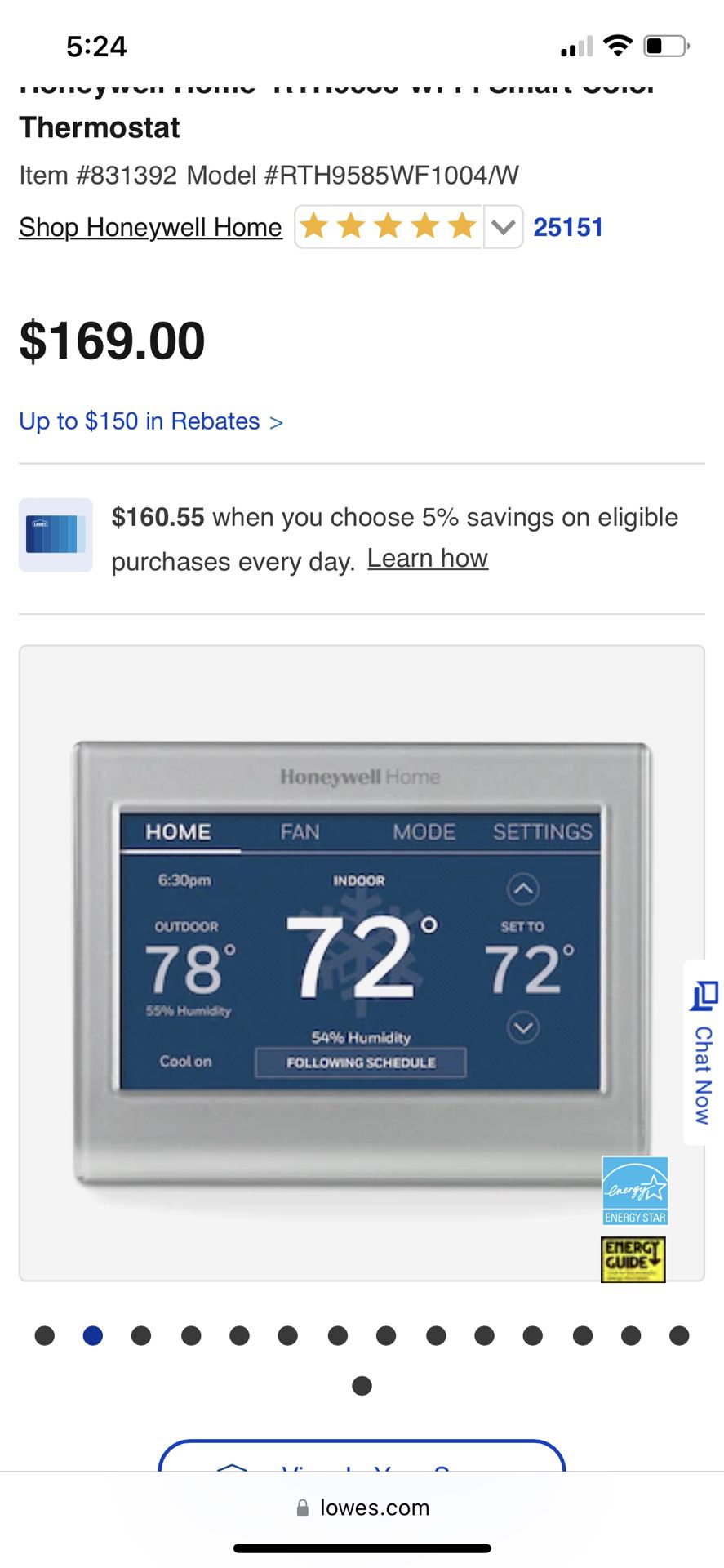 Honeywell Home  RTH9585 Wi-Fi Smart Color Thermostat