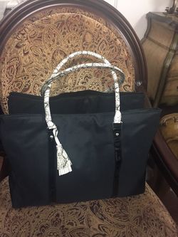 Black Tote Bag with Snakeskin Handles