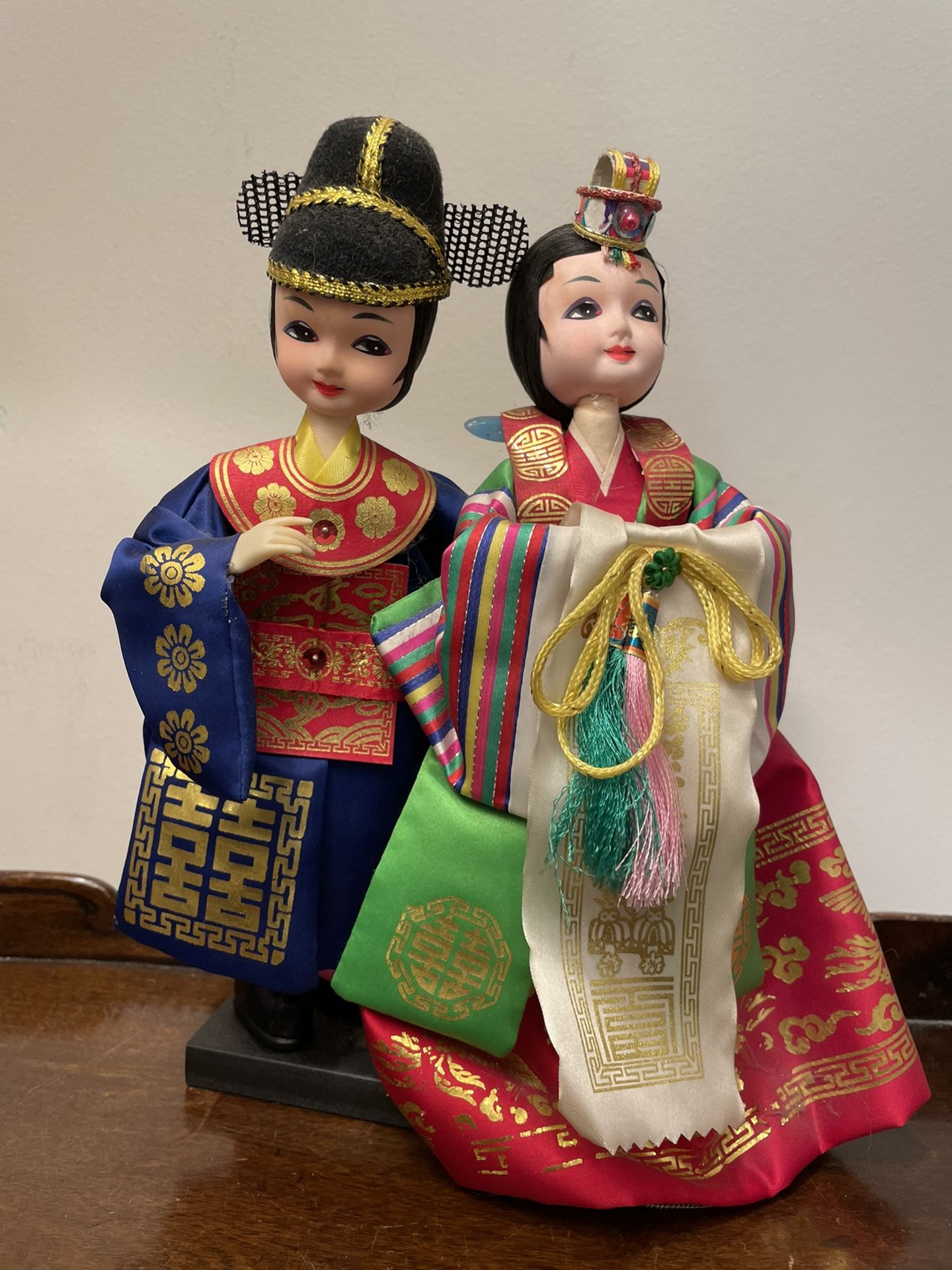 Korean Native Dolls Ceremonial Wedding Male/Female 9.5" Tall. Condition is pre owned and perhaps shows some signs of wear from age but overall solid a