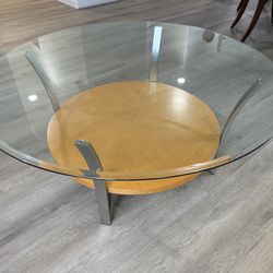 Contemporary Wood & Glass 40” Round Living Room Table 
