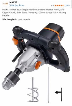 *NEW* MAXXT 13-Amp Electric Concrete/Mortar Mixer + 2 Paddles (Includes 30” Paddle)