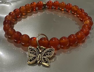 Carnelian Natural healing crystals bracelet  With Butterfly Charm 
