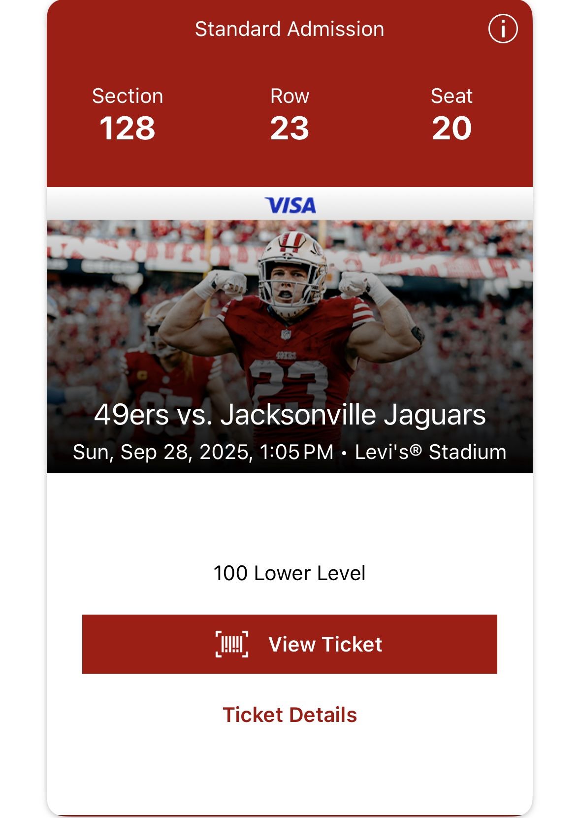 49ers vs Jacksonville Jaguars (Aisle Seat + Free Food & Drinks)
