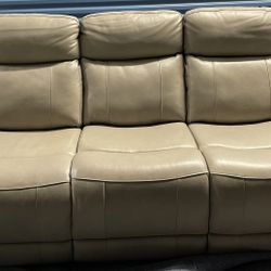 Taupe Leather 3-Seat Reclining Sofa in Great Condition