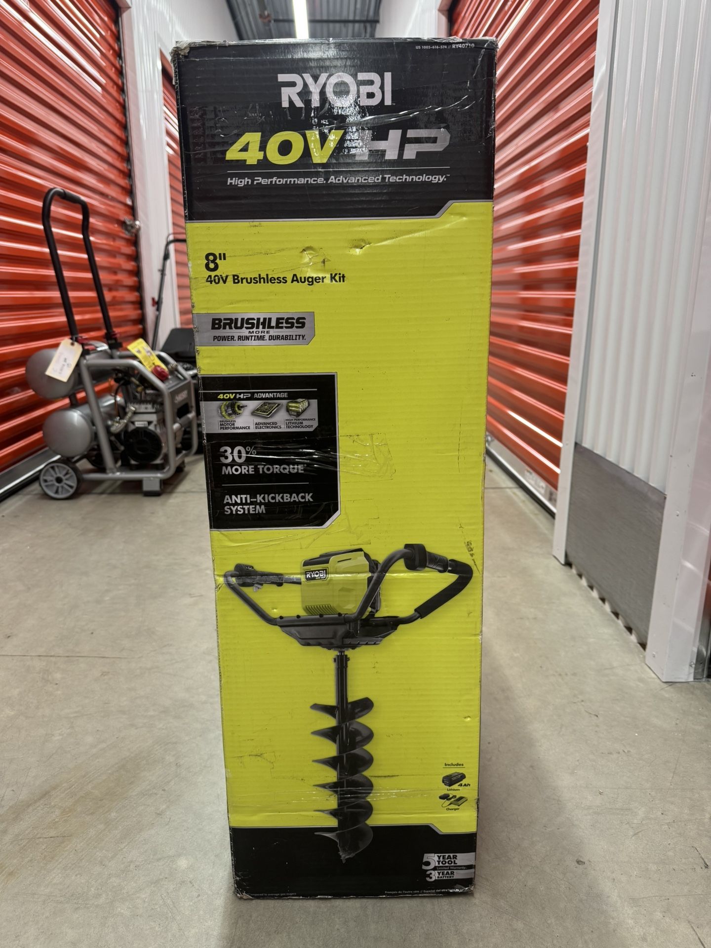 RYOBI 40V HP Brushless Cordless Earth Auger Powerhead with 8 in. Bit with 4.0 Ah Battery and Charger