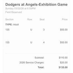 Dodgers at Angels Stadium- Sunday 3/22/26