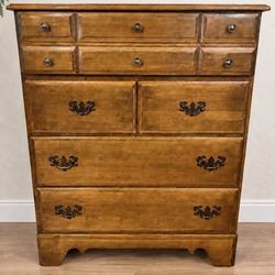 Vintage Solid Maple Tall Dresser / Chest of Drawers – Colonial